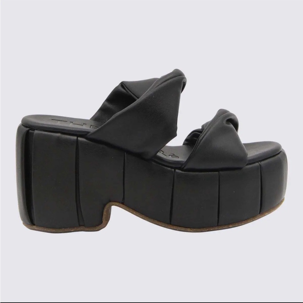 Themoire Black faux leather Andromeda wedge platform sandals 37